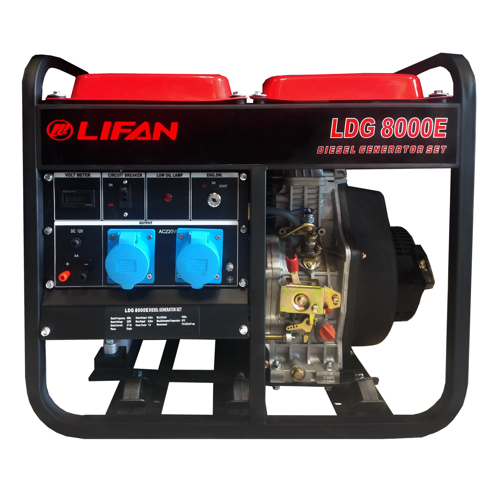 موتور ژنراتور دیزل لیفان 6.5 کیلووات استارتي چرخ دار مدل LDG8000E